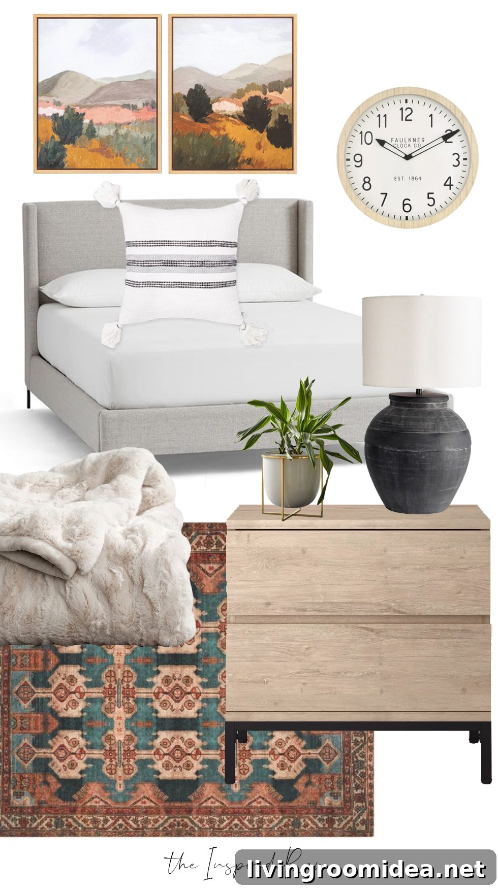 Warm layered bedroom mood board