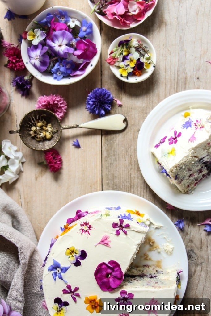 Natural funfetti cake with edible flowers