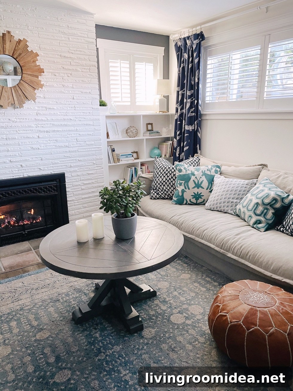 Basement living area with faux plants