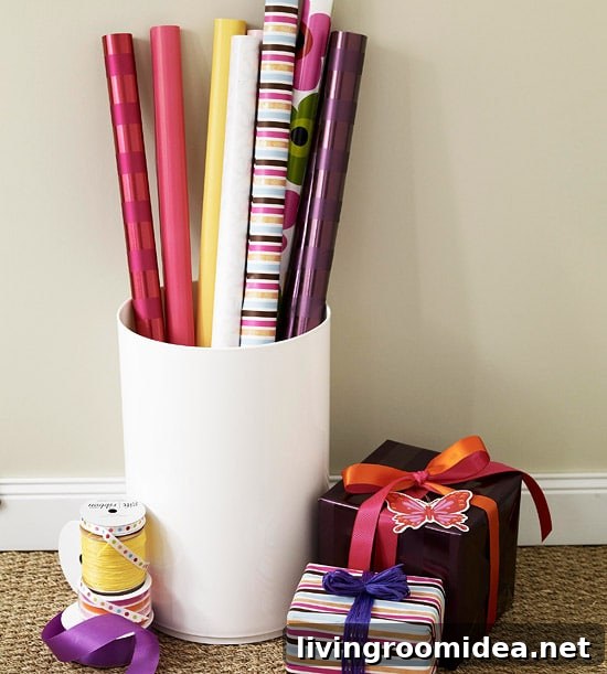Gift Wrap Storage - Bucket for Small Space