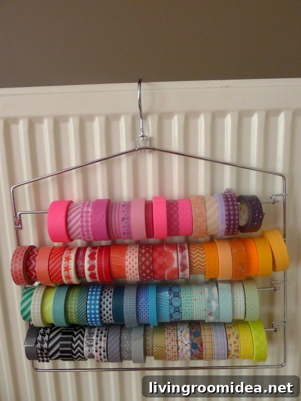 Washi Tape Organization on Pants Hanger