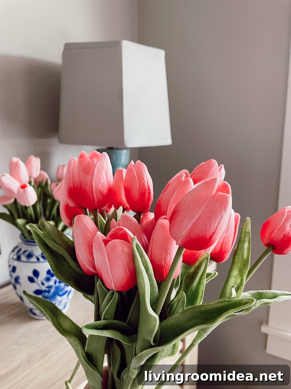 Coral faux tulips