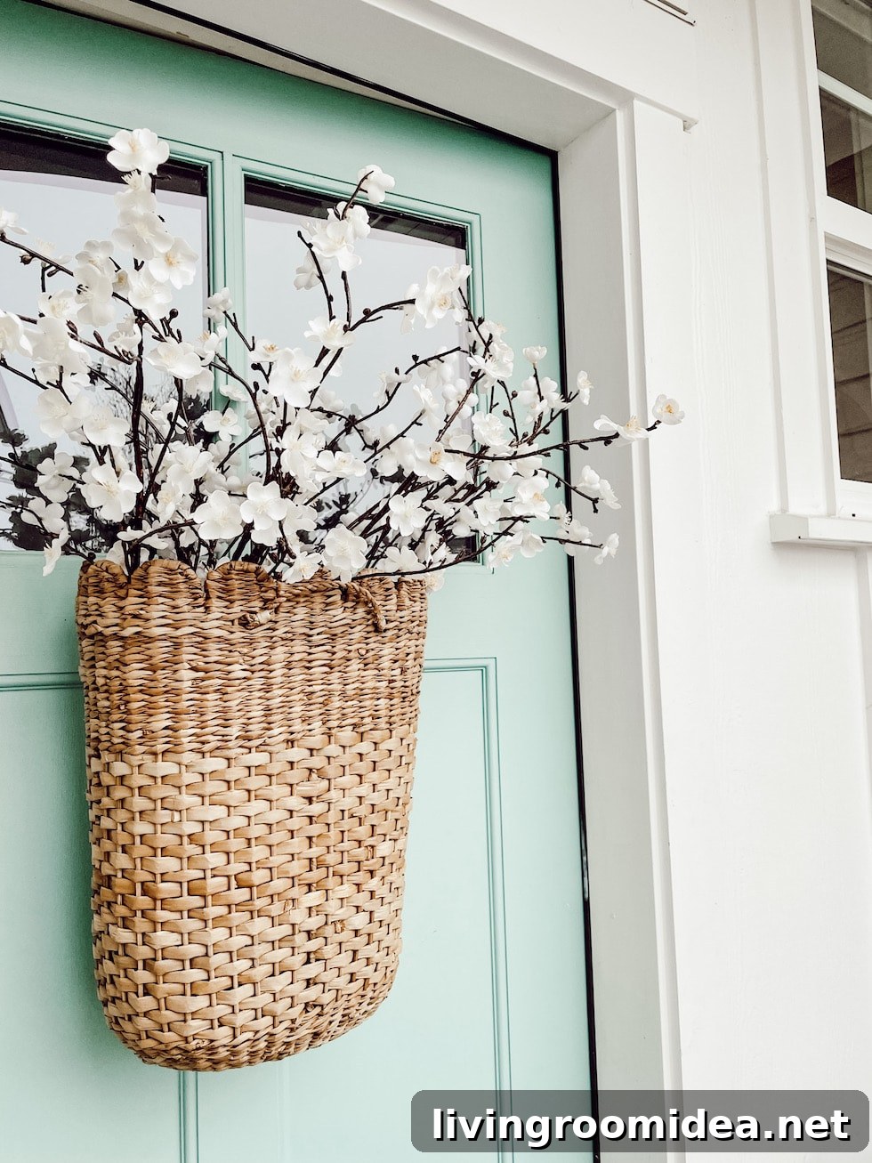 Spring Door Basket with Faux Cherry Blossoms