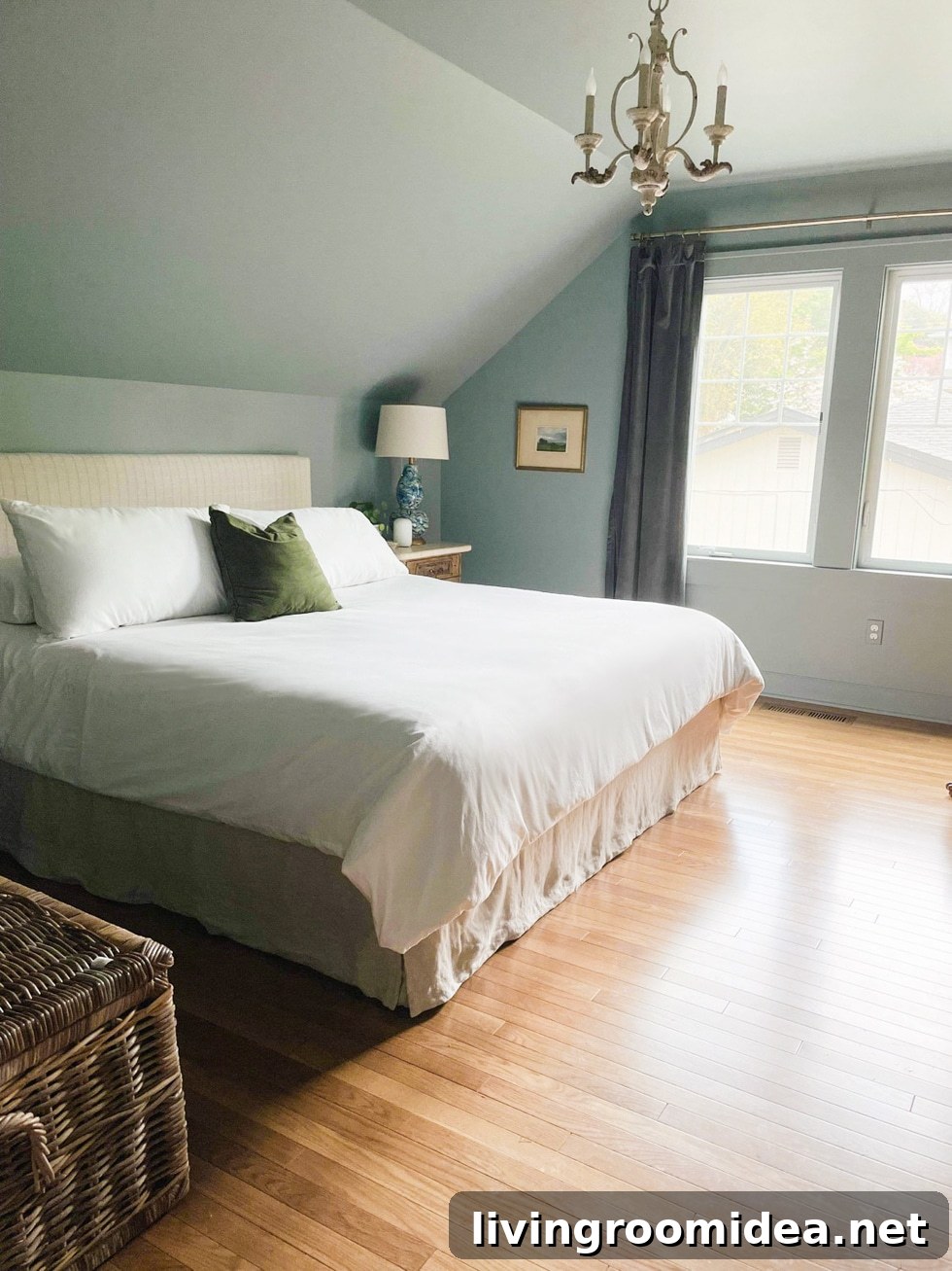 primary bedroom refresh with new Brooklinen sheets and hardwood floors!