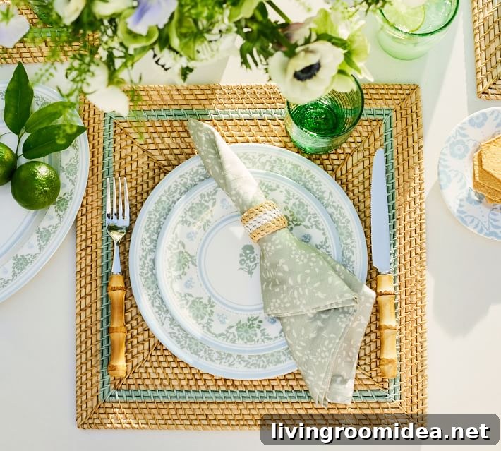 Table setting with woven charger and bamboo flatware