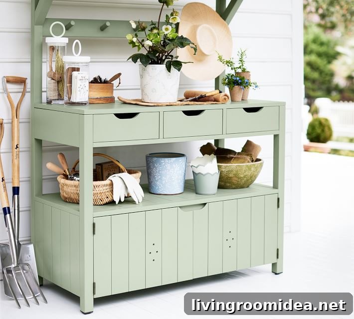 Potting station and scalloped metal planters