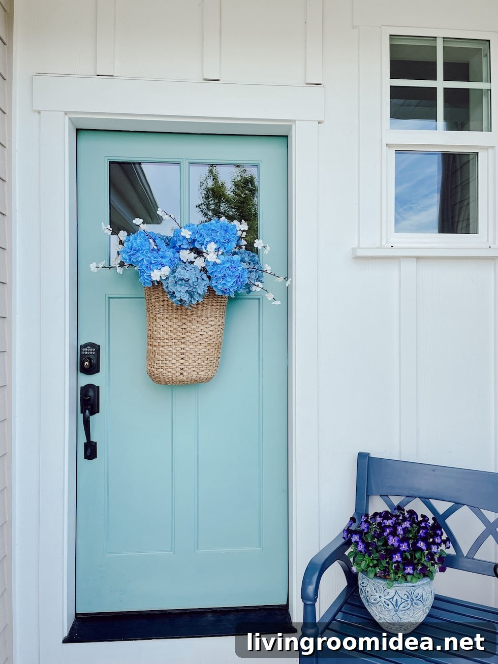 Summer door basket! Find artificial flower sources and tips the post.