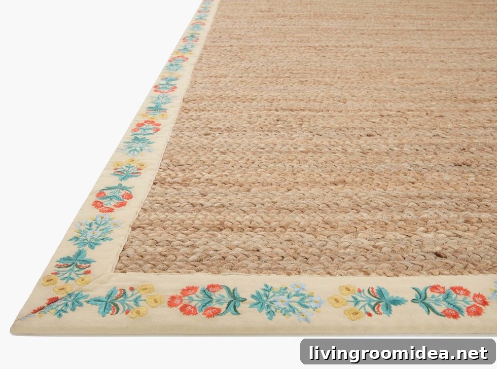 Floral border jute rug
