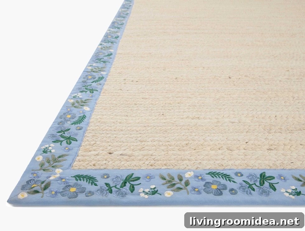 Summer Decorating: New Rifle Paper Co. x Loloi Rugs Collection 12 Blue floral border jute rug