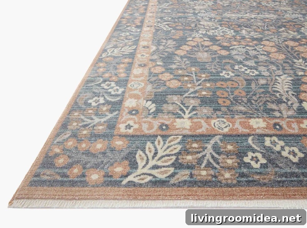 Navy brown floral rug