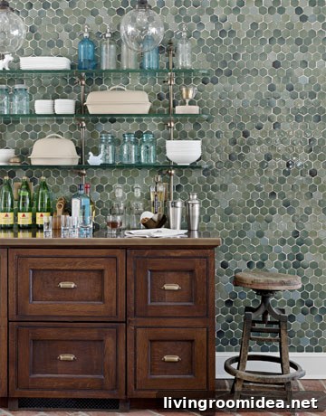 hexagon tiled wall natural wood cabinet kitchen img 14466 3 1