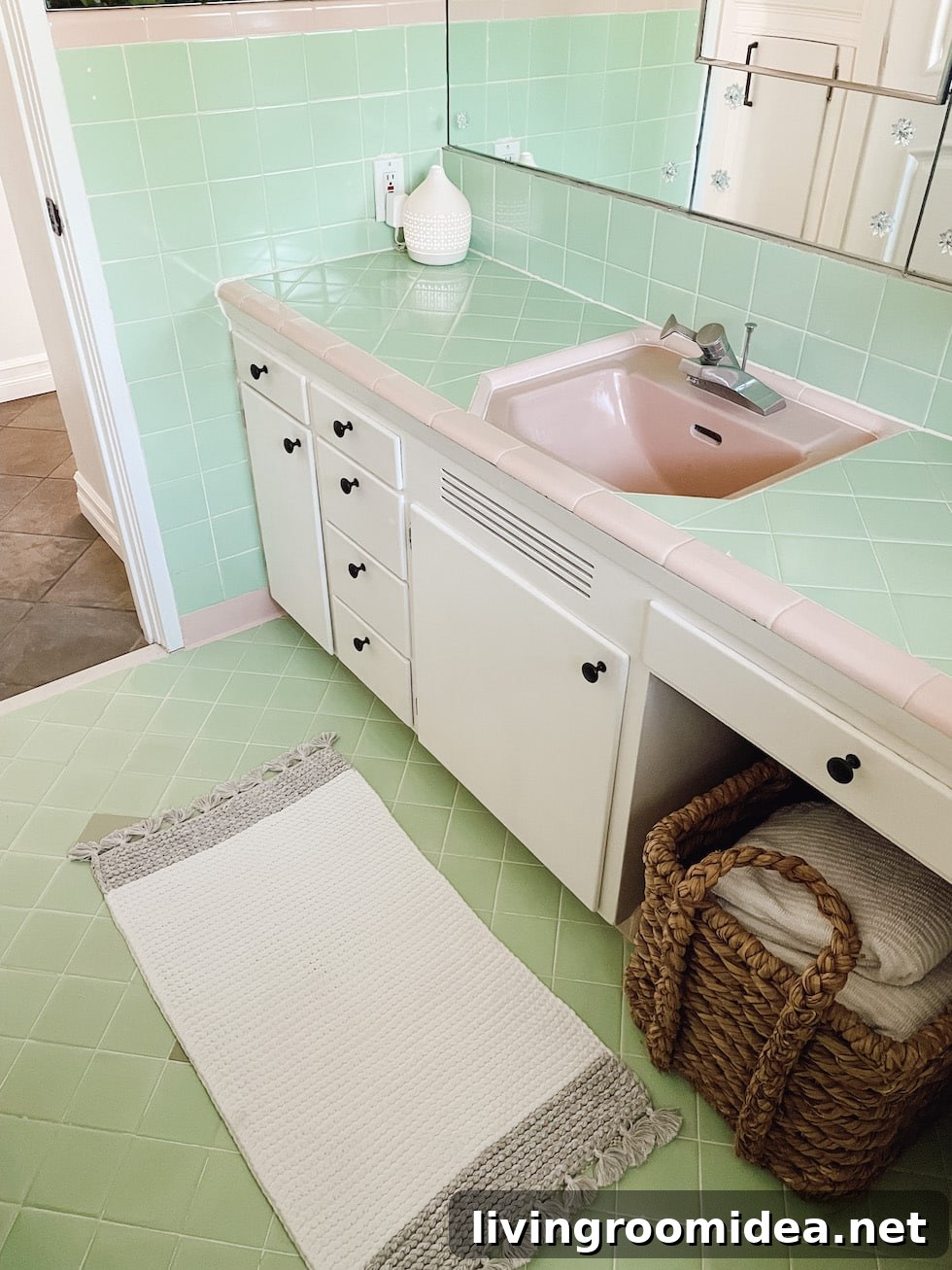 7 Fresh Upgrades to Our Vintage Mint Green and Pink Bathroom 7 mint pink and green bathroom