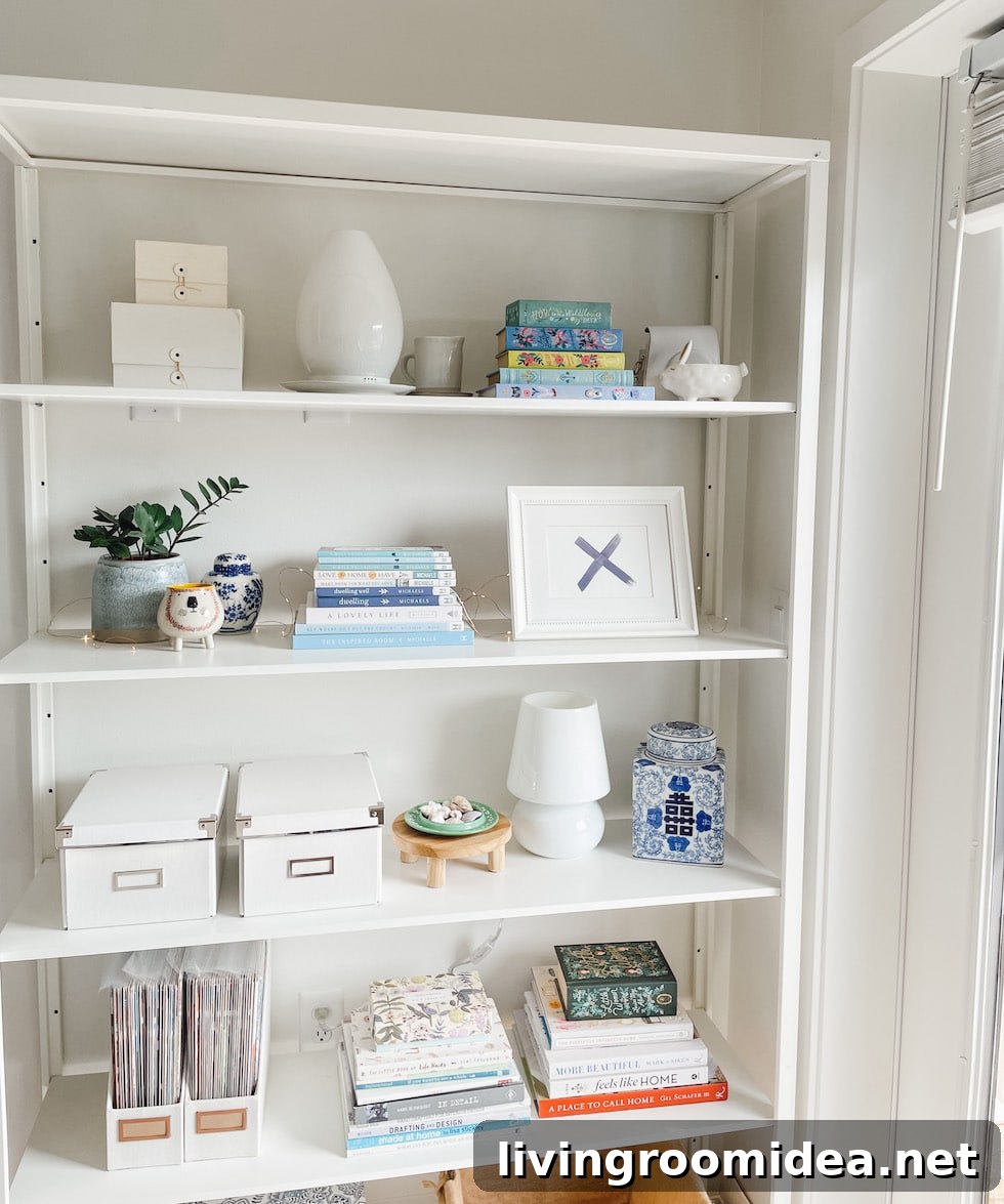 styled white bookcase