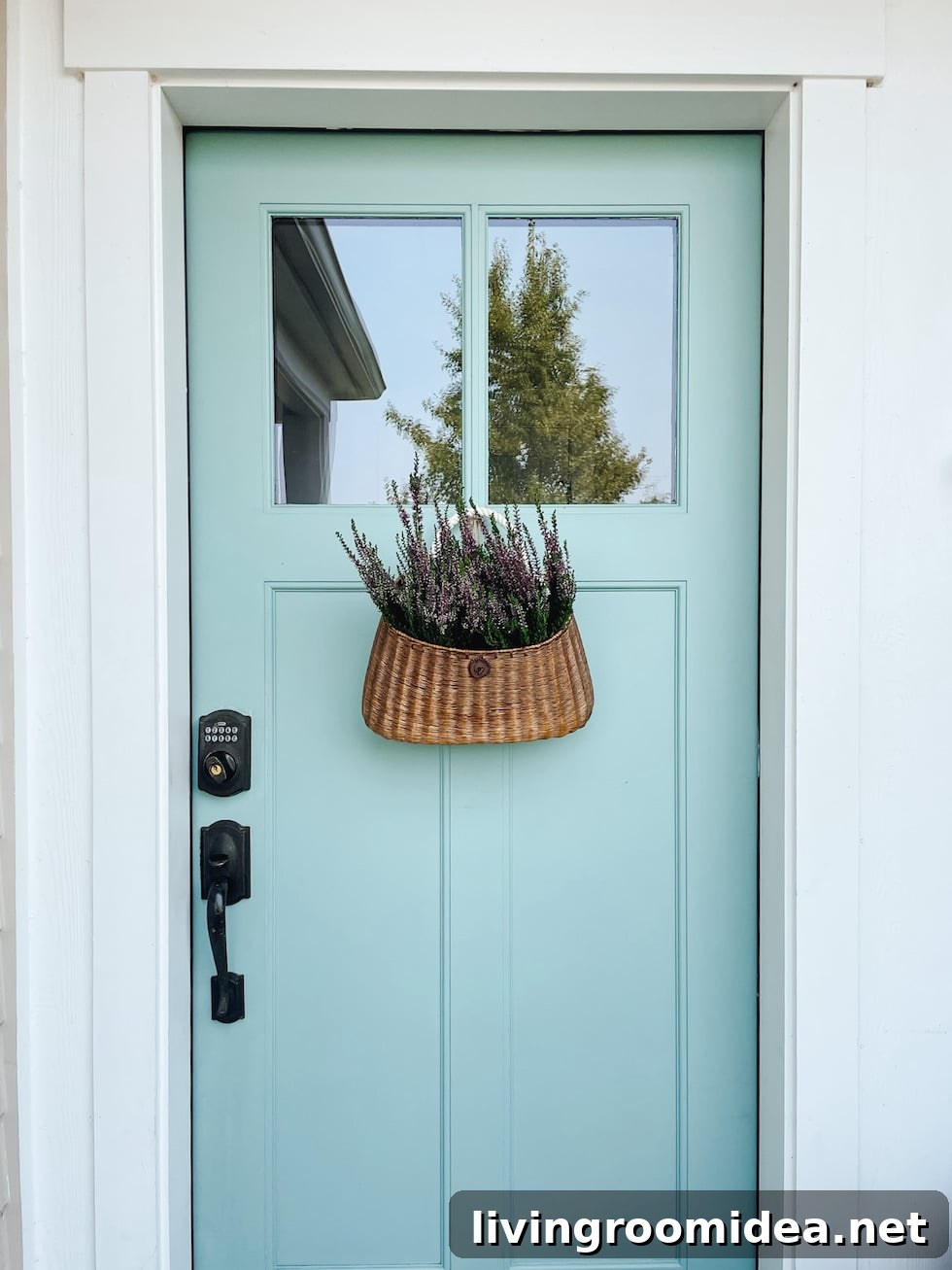 Fall 2022 Front Porch Decor Reveal — Lantern Returns! 12 Fisherman's Basket and Benjamin Moore Wythe Blue Door