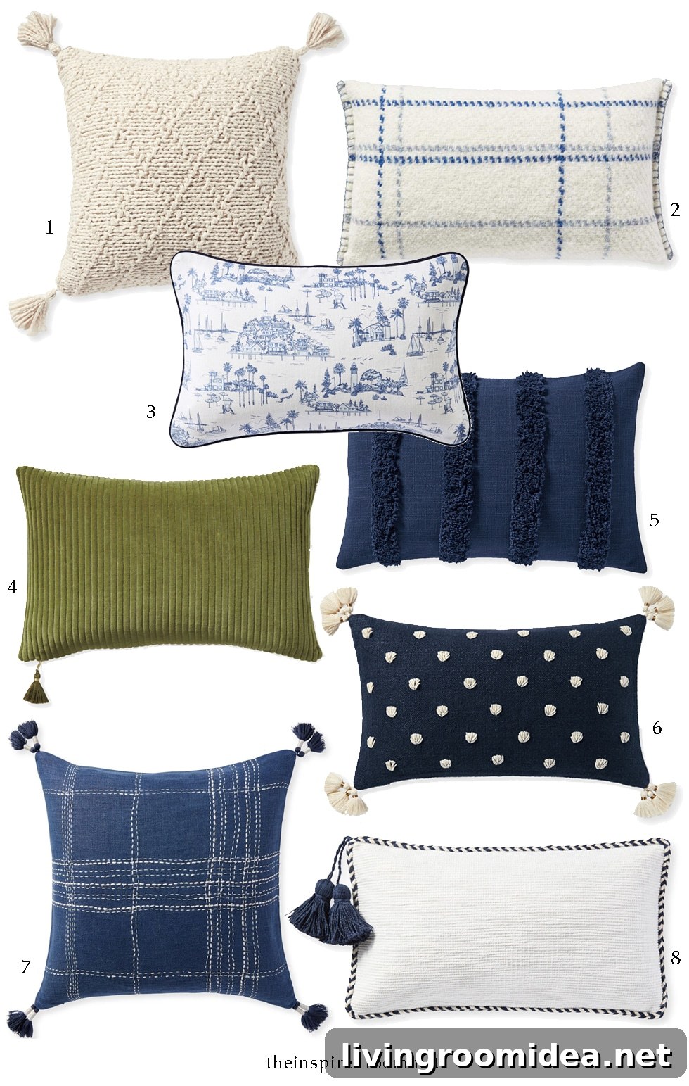 Pretty decorative pillows ideas and pairings from serena and lily and click for more inspiration boards and sources in the post!
