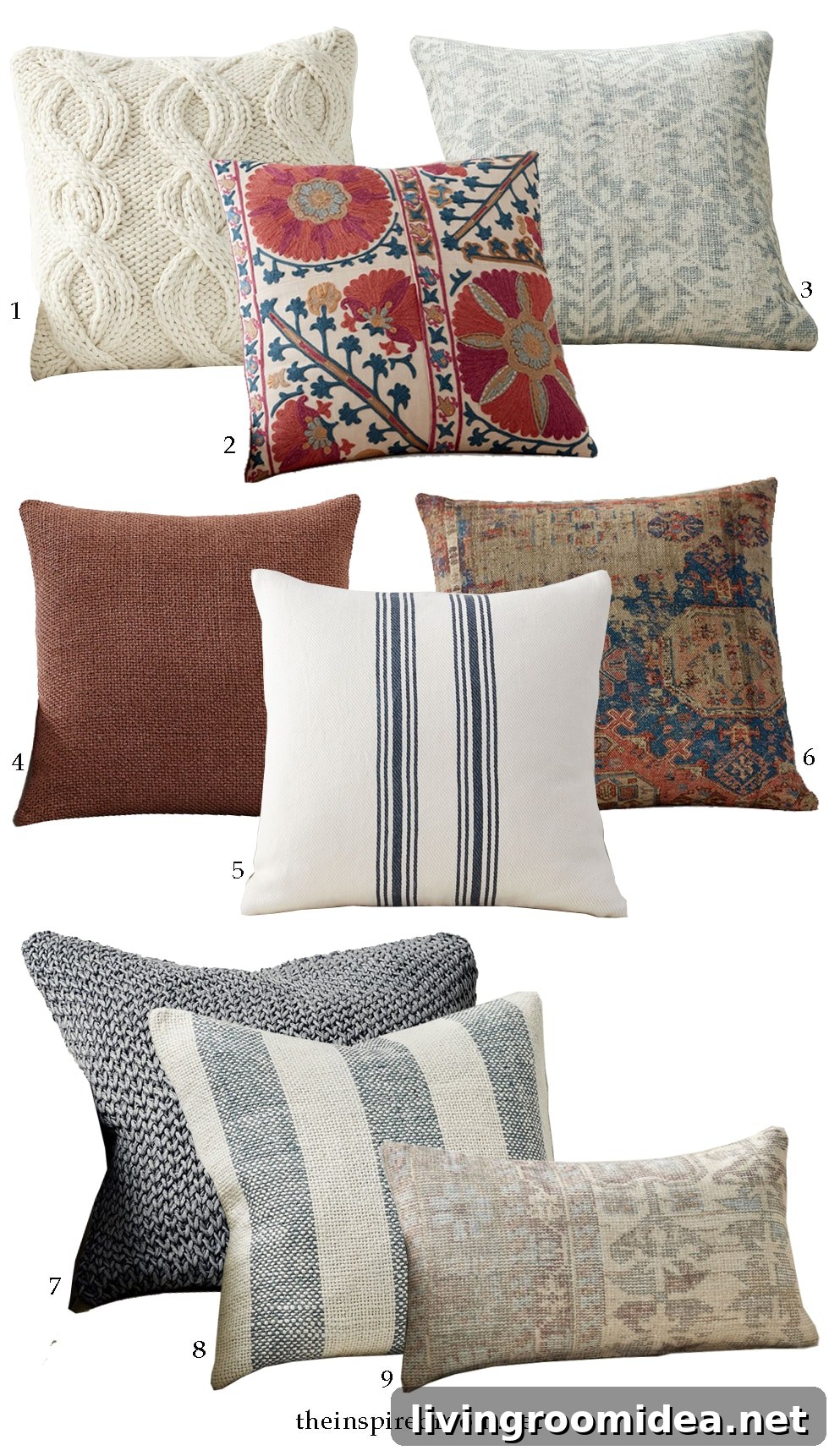 Decorative Pillow Guide: 9 Stylish Pairing Ideas for Any Room 4 Decorative pillows, combinations and sources with pottery barn and click for more inspiration boards and sources in the post!