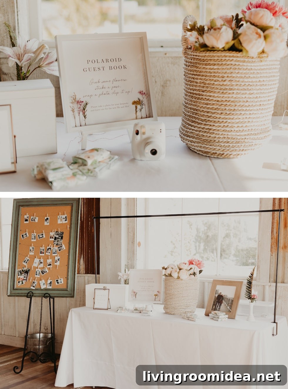 Polaroid guest book and dessert bar