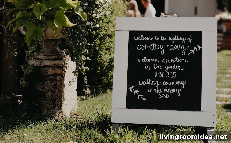 Wedding in the Vinery, hand drawn welcome board