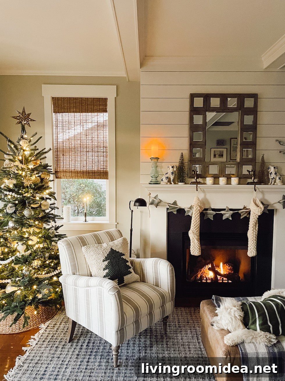 Striped Armchair Restoration: Before & After Makeover Ideas 7 Christmas living room with a small scale striped armchair