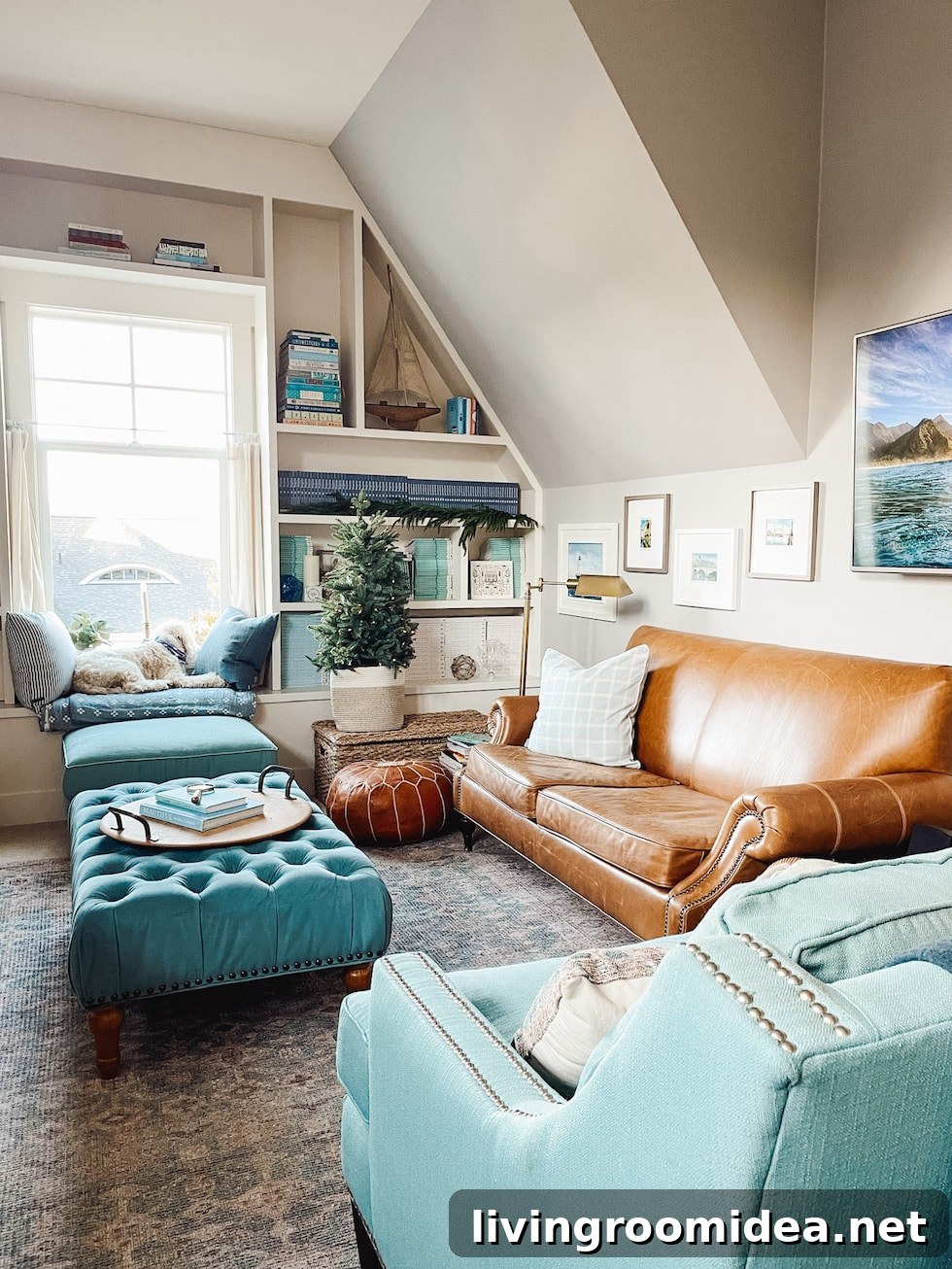 Eclectic mix of furniture with a leather sofa