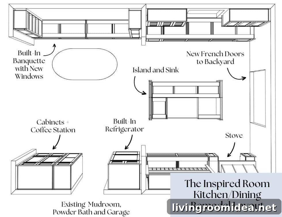 Connected Kitchen Dining Room remodel plan