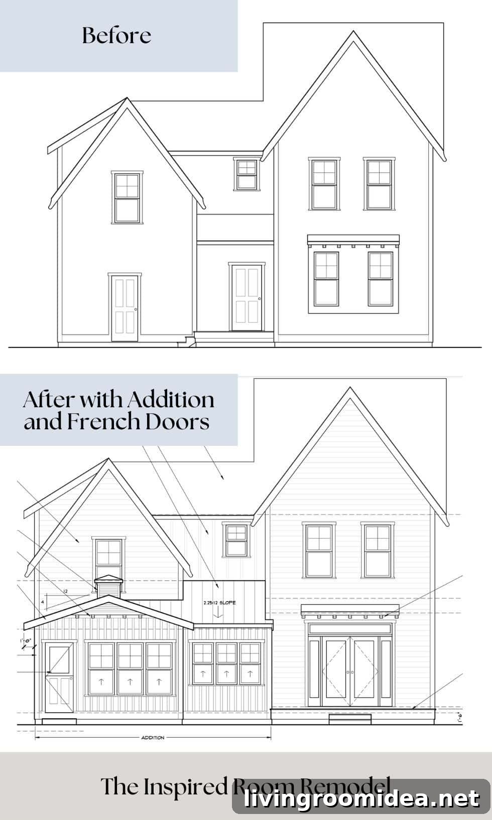 House exterior before and after in law suite is added