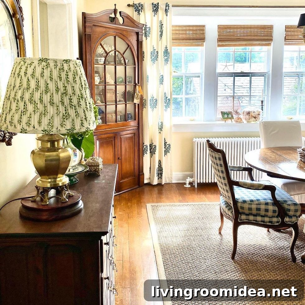 Pleated Patterned Lampshades: Vintage Walks and Textured Scrolls 2 Today's Sunday Strolls and Scrolls features several pleated patterned lampshades in rooms I love including this charming space from Our 1925 Home.