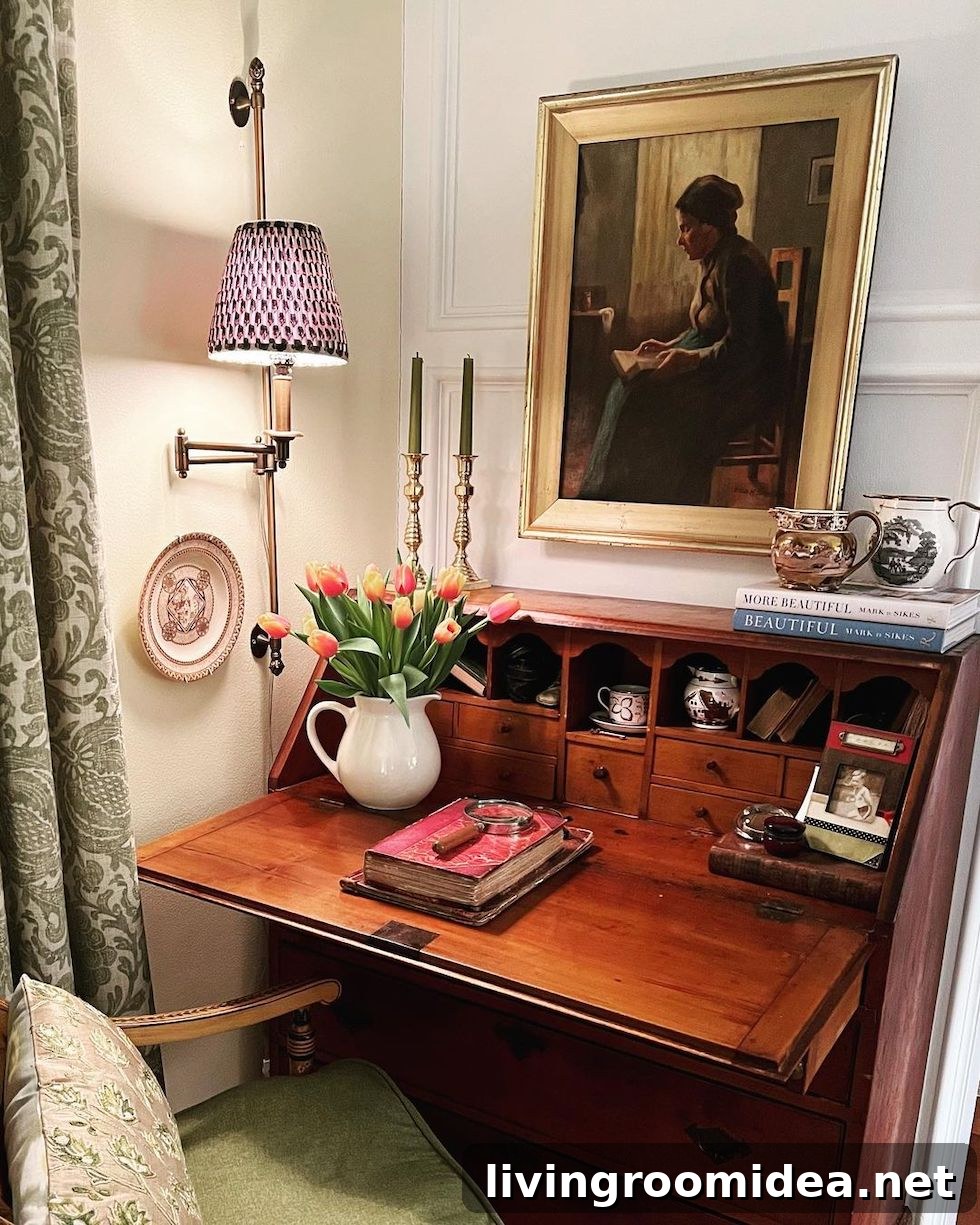 Pleated Patterned Lampshades: Sunday Strolls & Vintage Scrolls 7 Today's Sunday Strolls and Scrolls features several pleated patterned lampshades in rooms I love, including this space from Stone Cottage 2250.