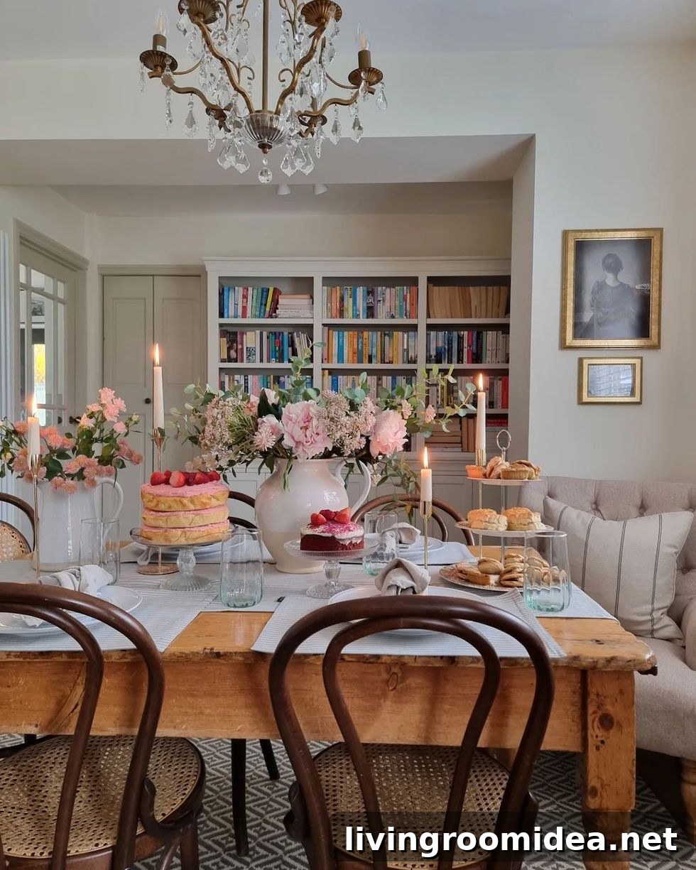 Enjoy today's pop of pink strolls & scrolls inspiration, this dining room is so pretty with touches of pink!