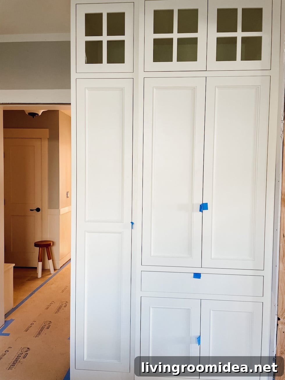 coffee station and pantry cabinet in process