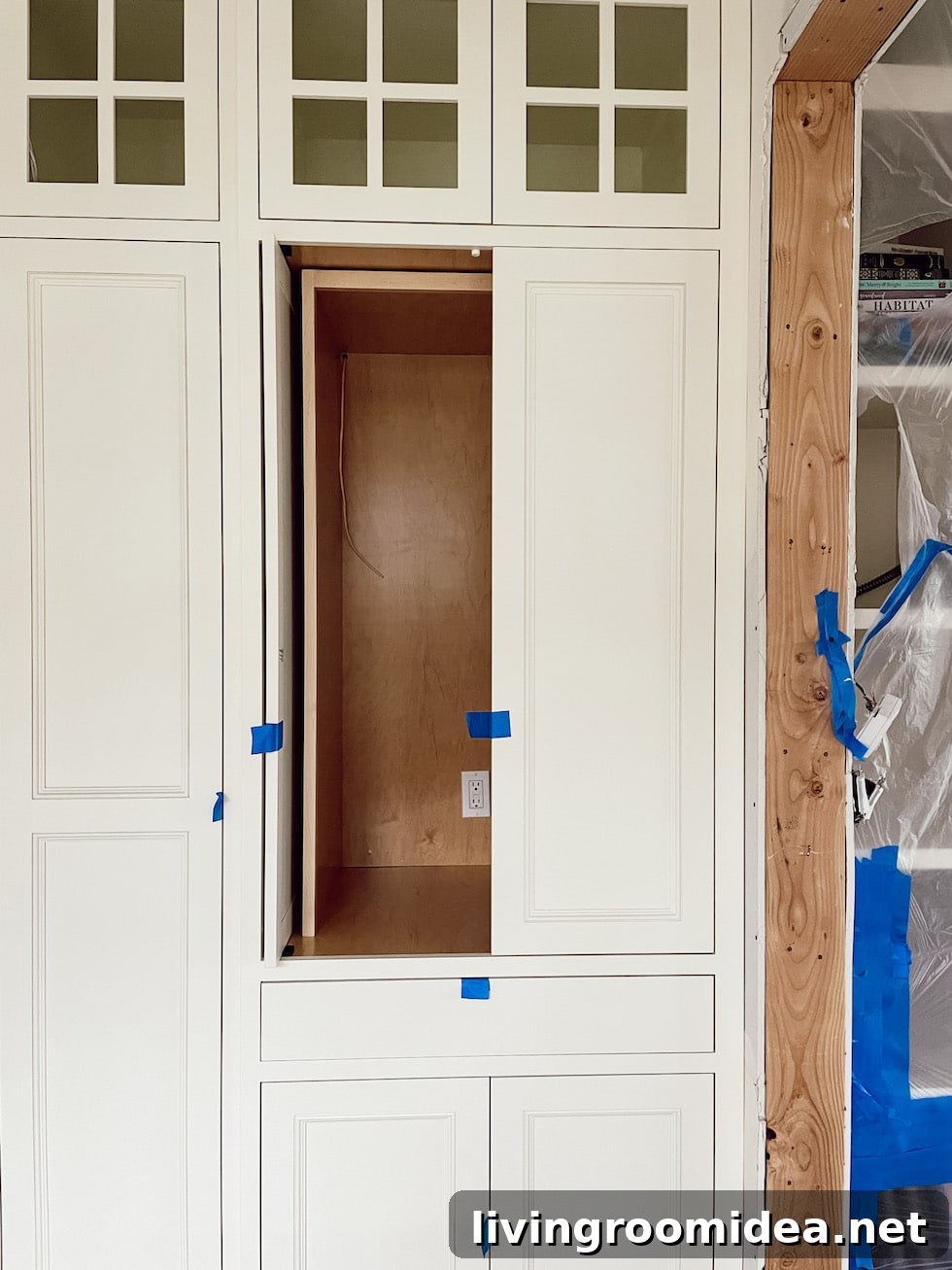 Pocket doors on coffee station cabinet