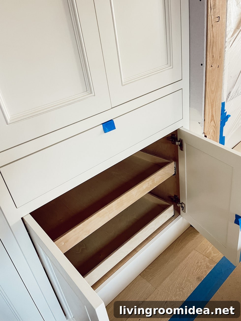 Drawers and pull outs for coffee station and pantry