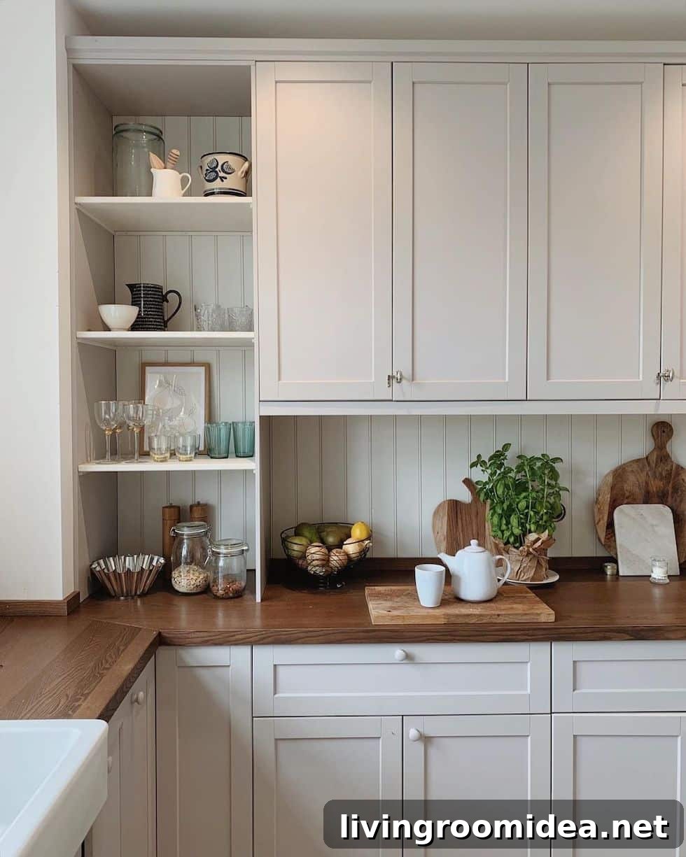 Kitchen open shelf styling, featured in today's Strolls and Scrolls post!