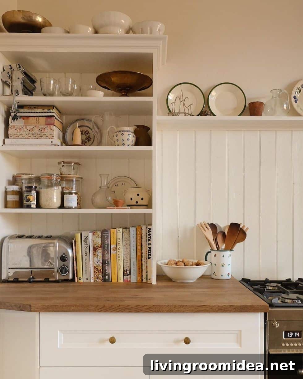 Kitchen open shelf styling, featured in today's Strolls and Scrolls post!