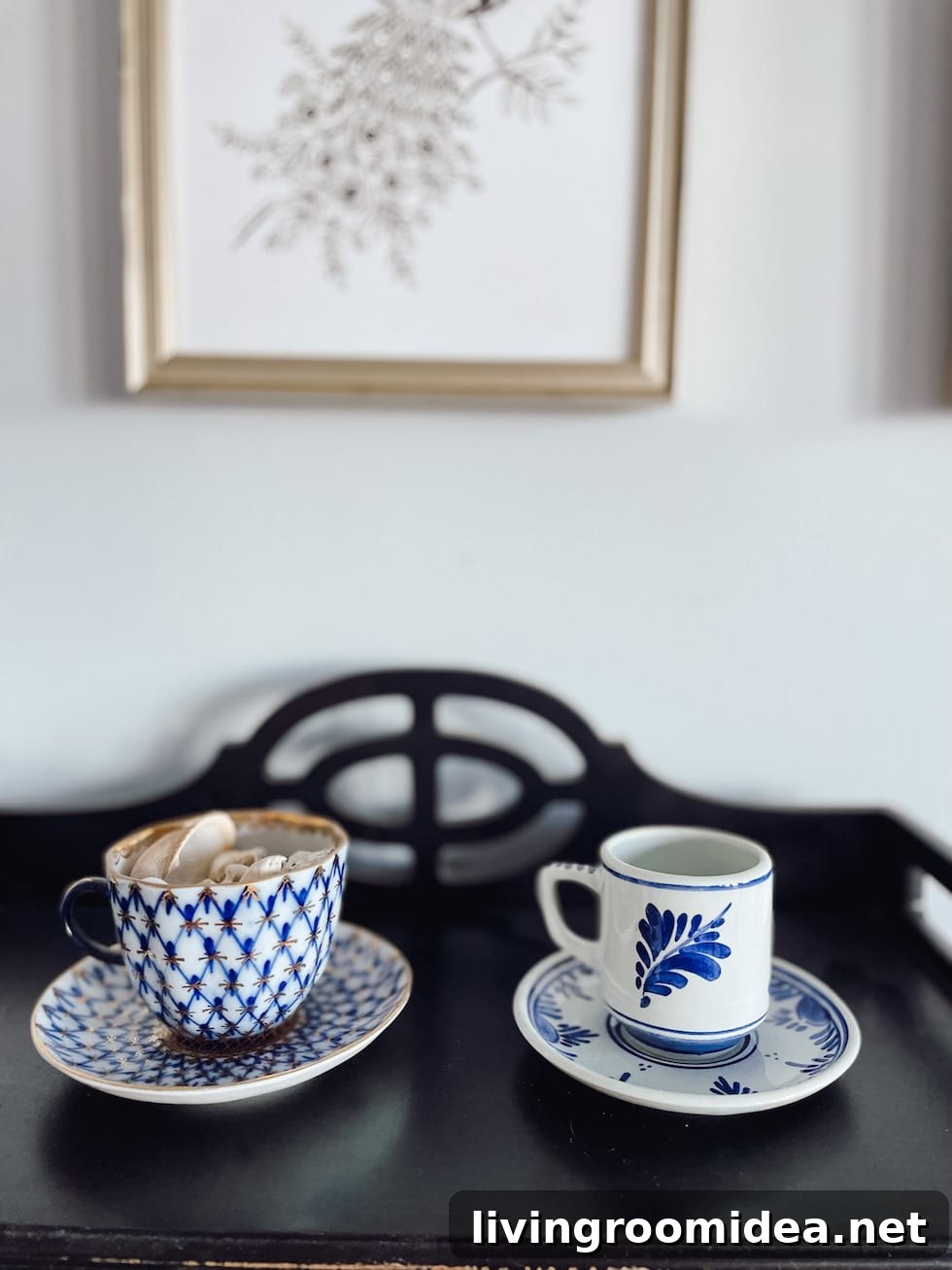 Delft teacup and heirloom bookshelf