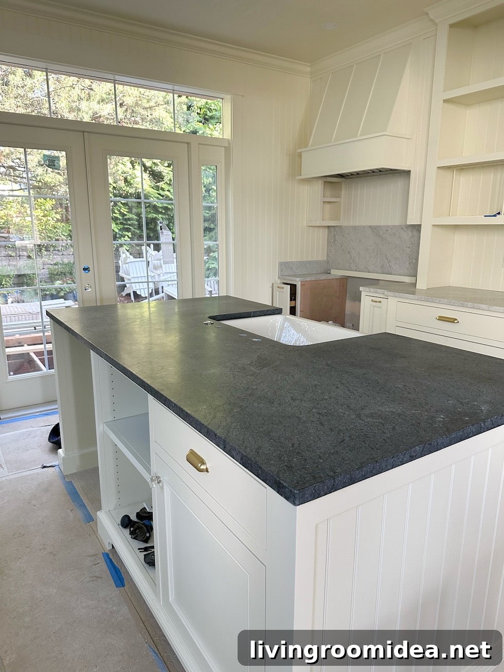 Beach House Kitchen Remodel Progress and Tiny Cottage Tour 4 Soapstone and marble beach house kitchen remodel