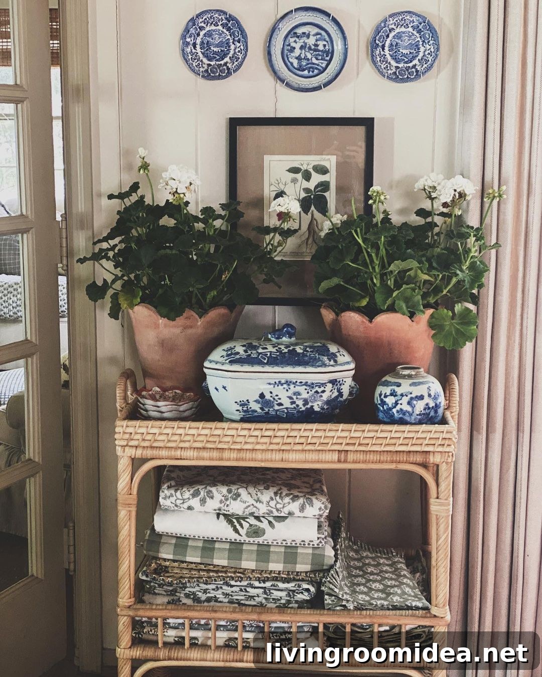 Rattan bar carts in lovely rooms, featured in today's Strolls and Scrolls inspiration post!