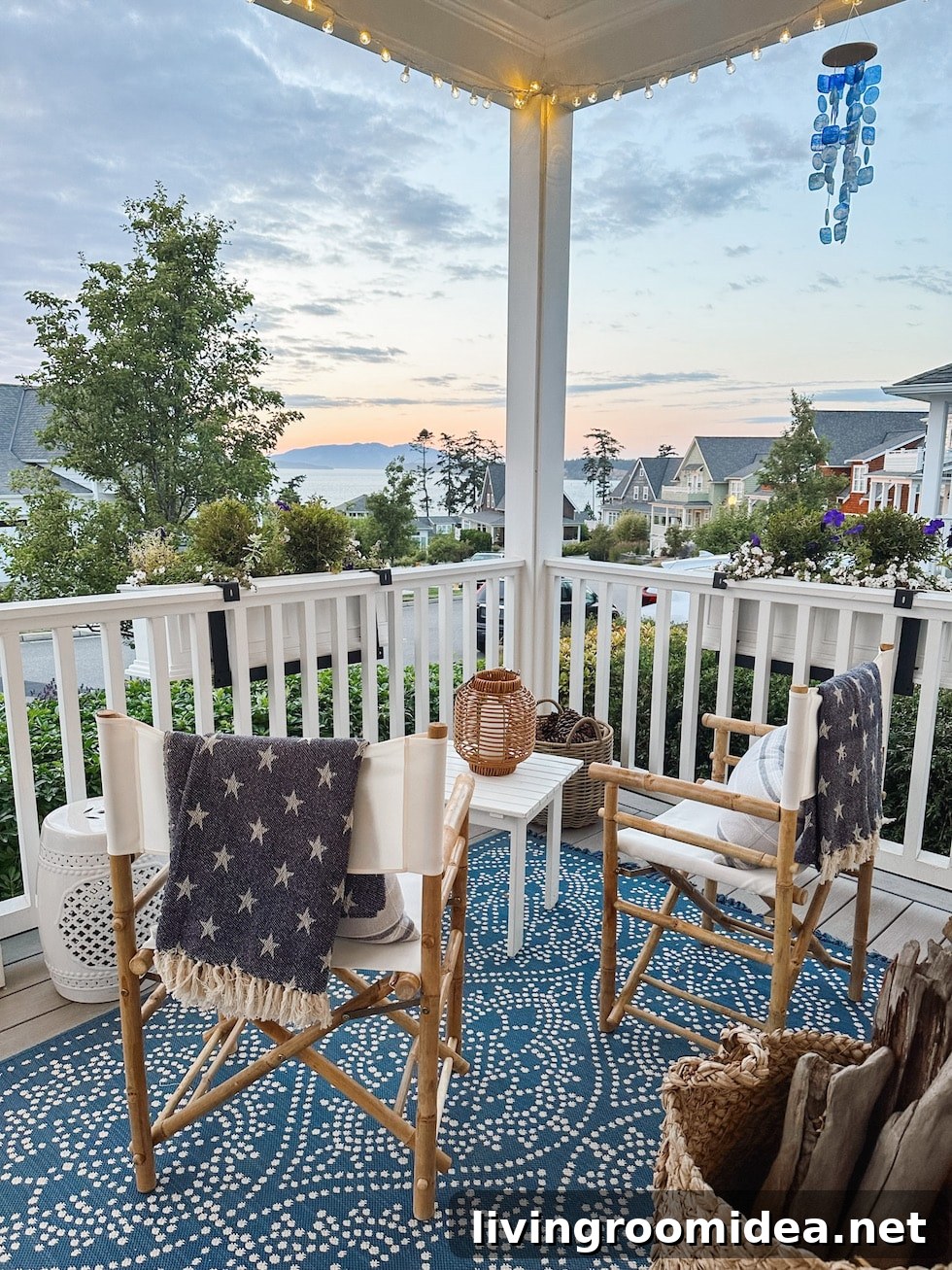 Small space coastal decorating ideas, bamboo director's chairs
