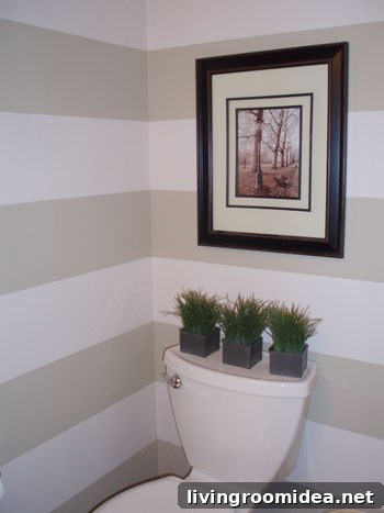 Bathroom with striped walls