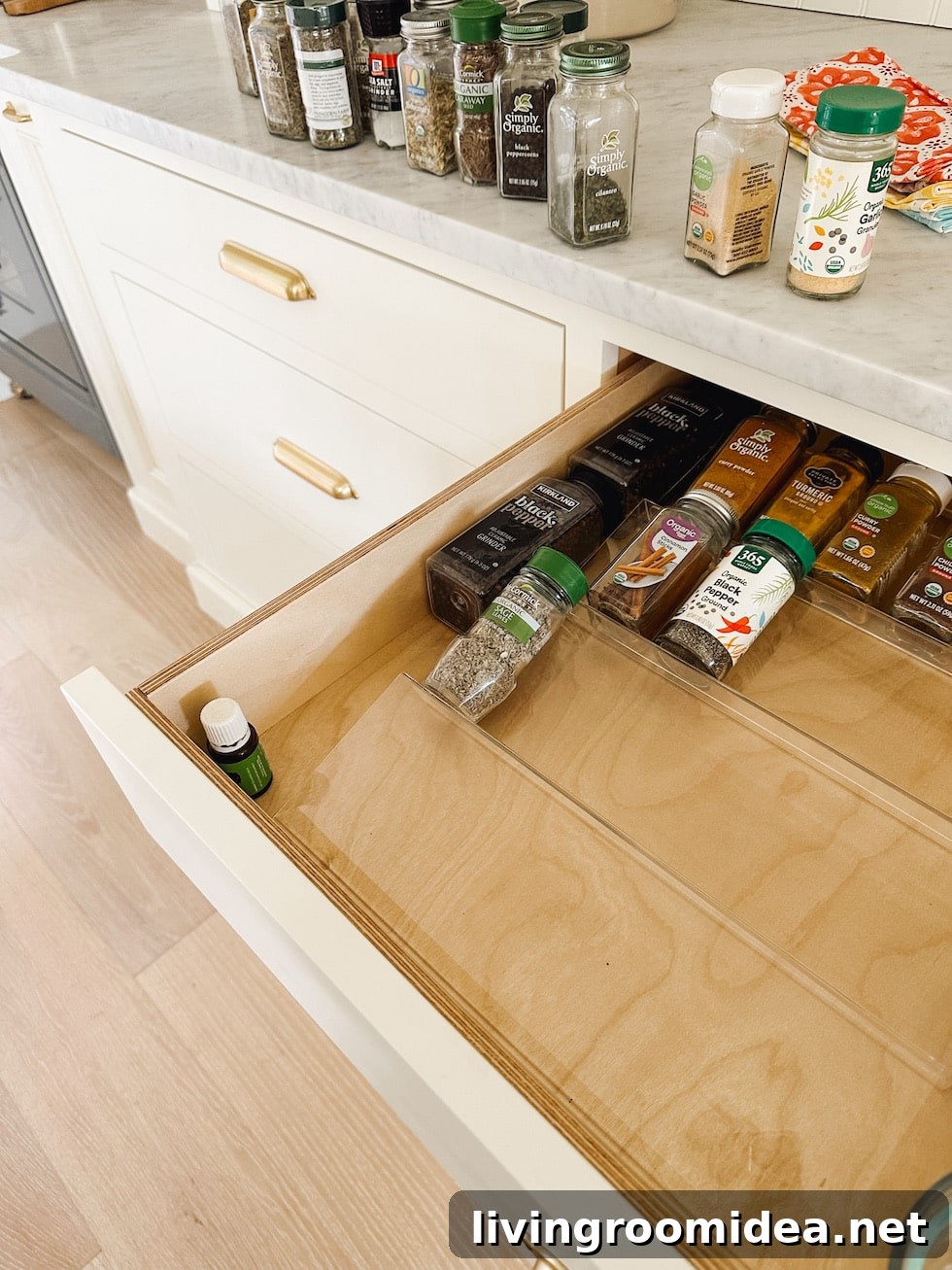 getting organized in the kitchen with spice racks for drawers