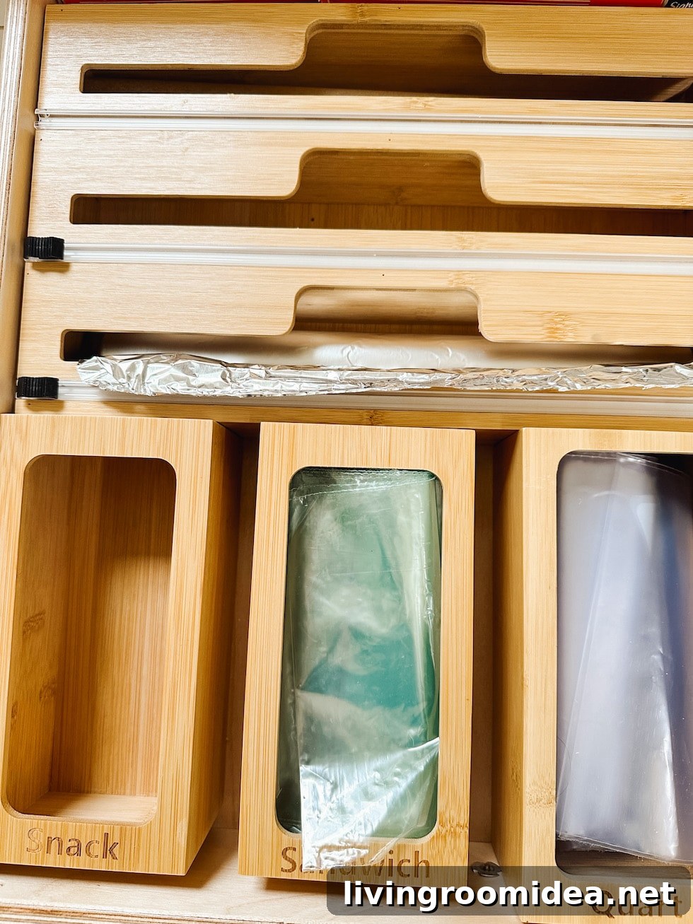plastic wrap and foil  containers for organizing in the kitchen