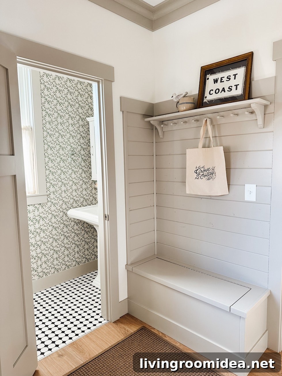 Seabrook Beach Cottage Tour: Vacation Rental in Seabrook, WA 36 Cottage Mudroom with powder room