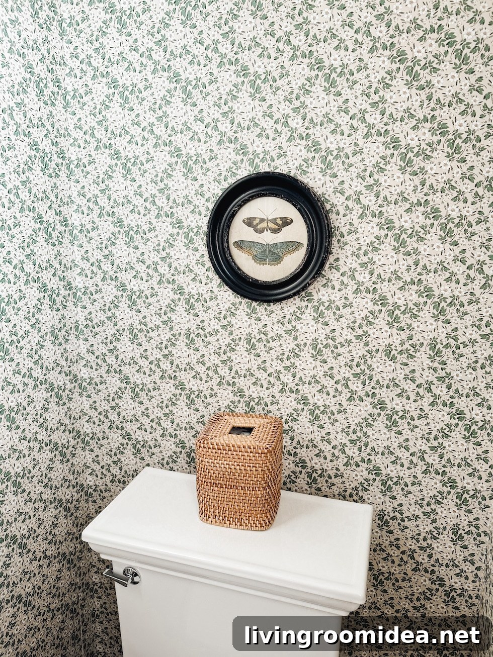 wallpapered powder room
