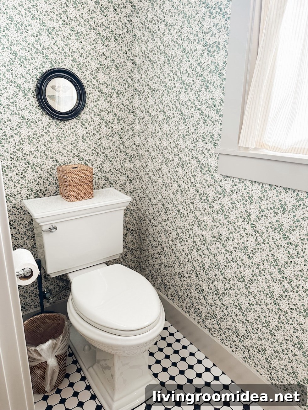 Seabrook Beach Cottage Tour: Vacation Rental in Seabrook, WA 39 wallpapered powder room