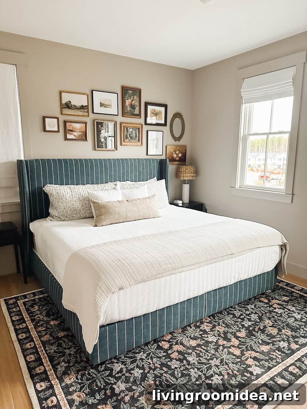 Seabrook Beach Cottage Tour: Vacation Rental in Seabrook, WA 44 Primary bedroom with gallery wall -- cottage rental seabrook washington
