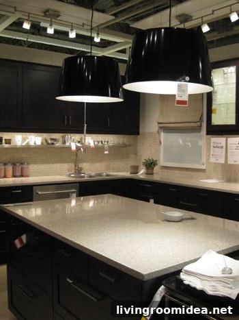 Kitchen with dark pendants
