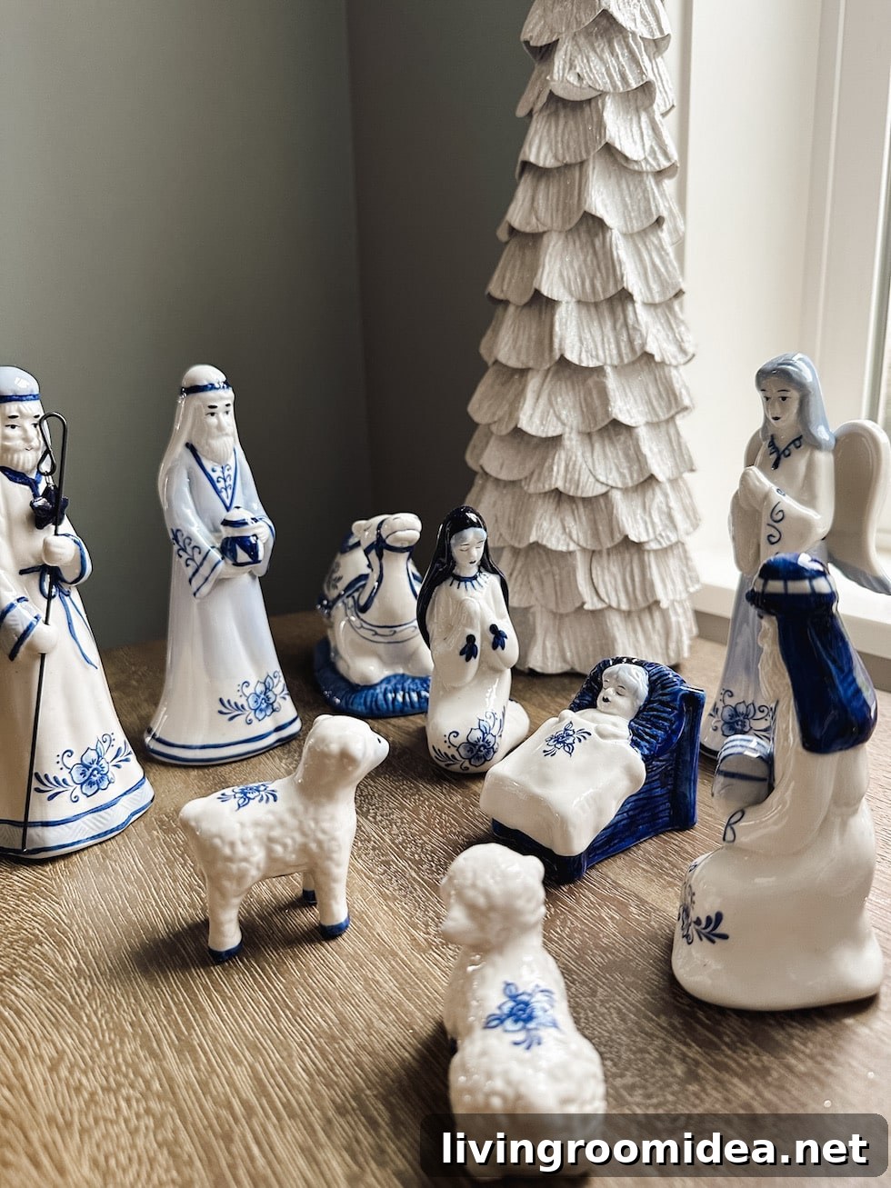 Blue and white nativity set 