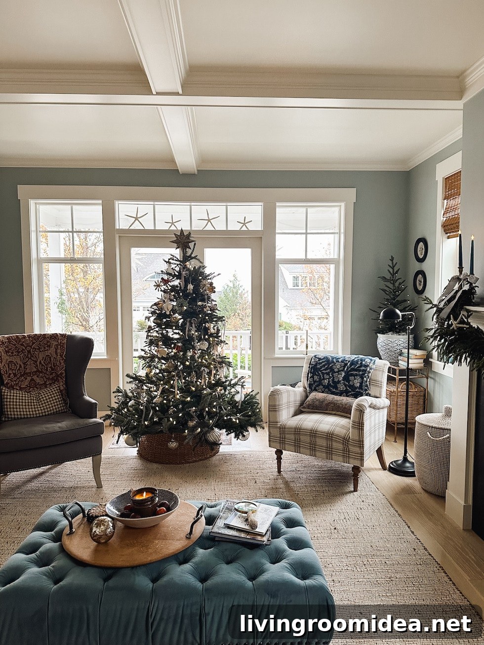 small cottage living room at christmas