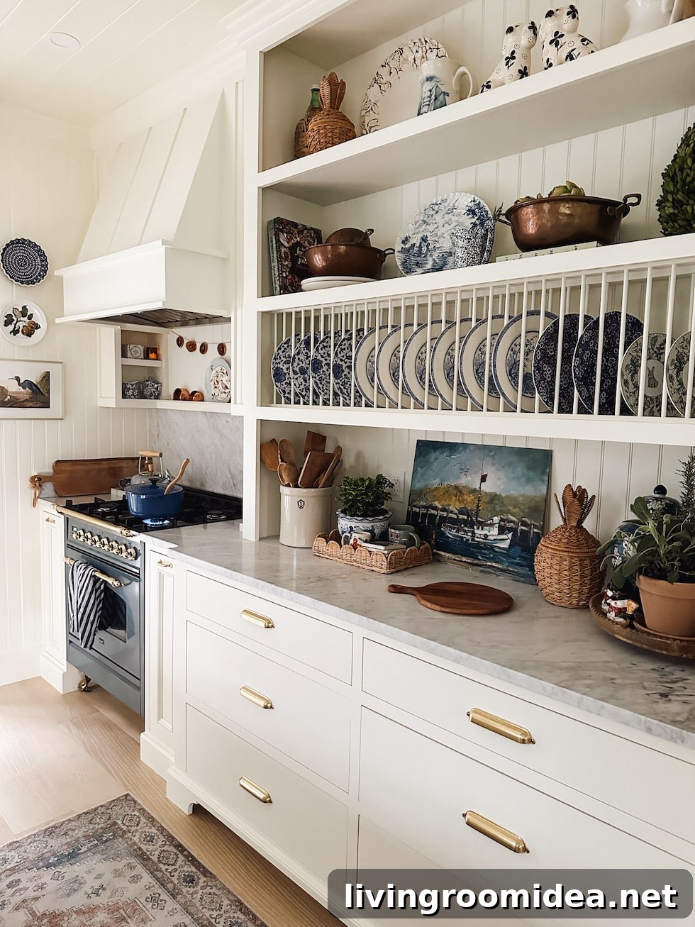 cottage kitchen English style kitchen at christmas with plate rack and display shelves 