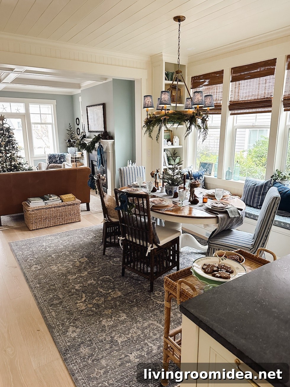 cottage style dining room and living room 